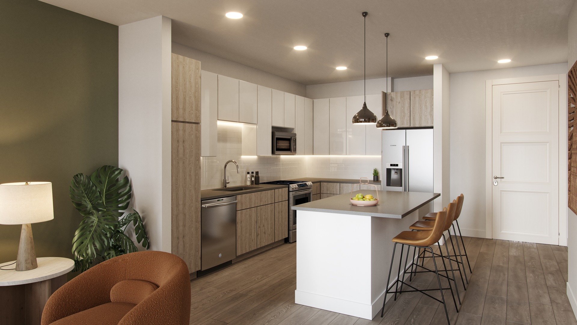 Elevate your culinary experience in a kitchen outfitted with designer fixtures and energy-efficient, stainless steel appliances.