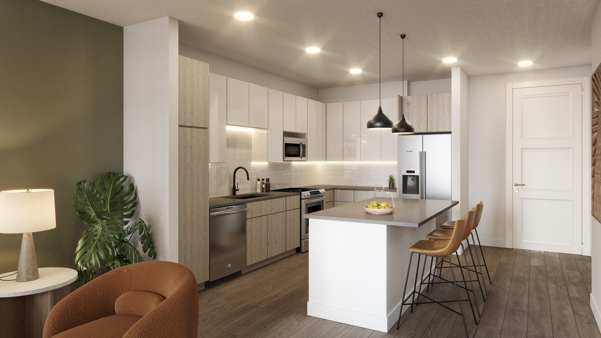 Elevate your culinary experience in a kitchen outfitted with designer fixtures and energy-efficient, stainless steel appliances.