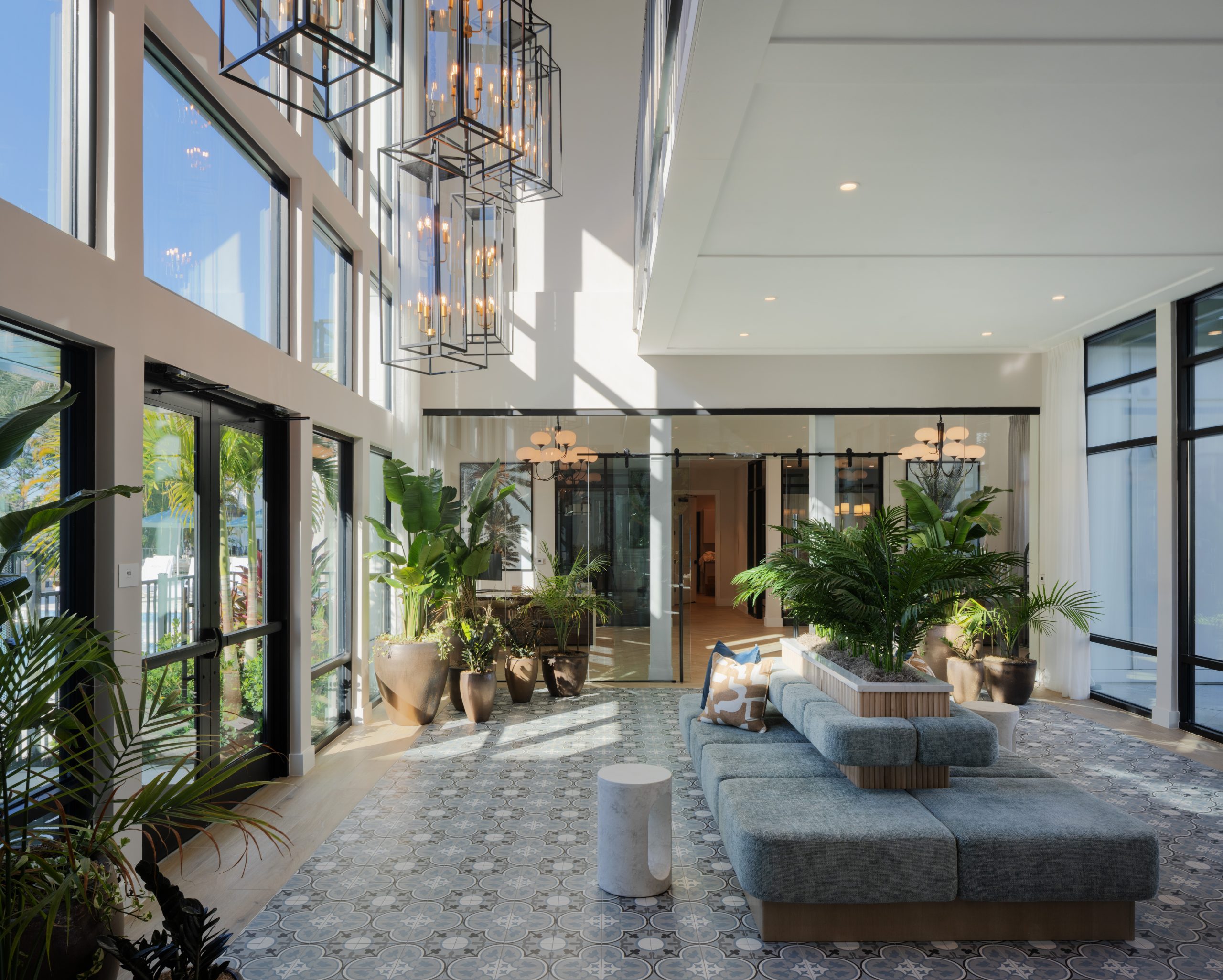 Lobby in clubhouse at Alton Osprey surround by plants